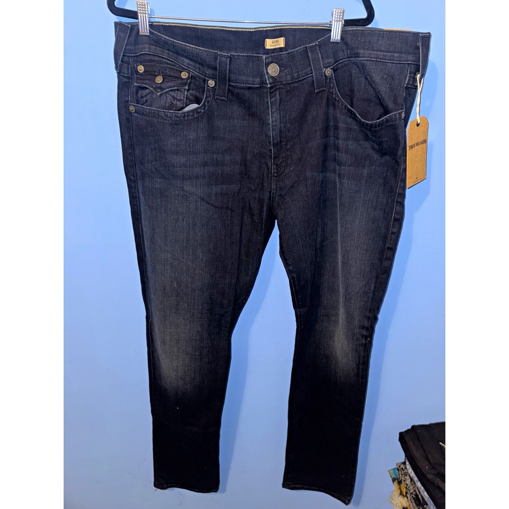 True Religion Geno Relaxed Slim Jeans Black Dark Wash Denim 42 MOKE08NLE6